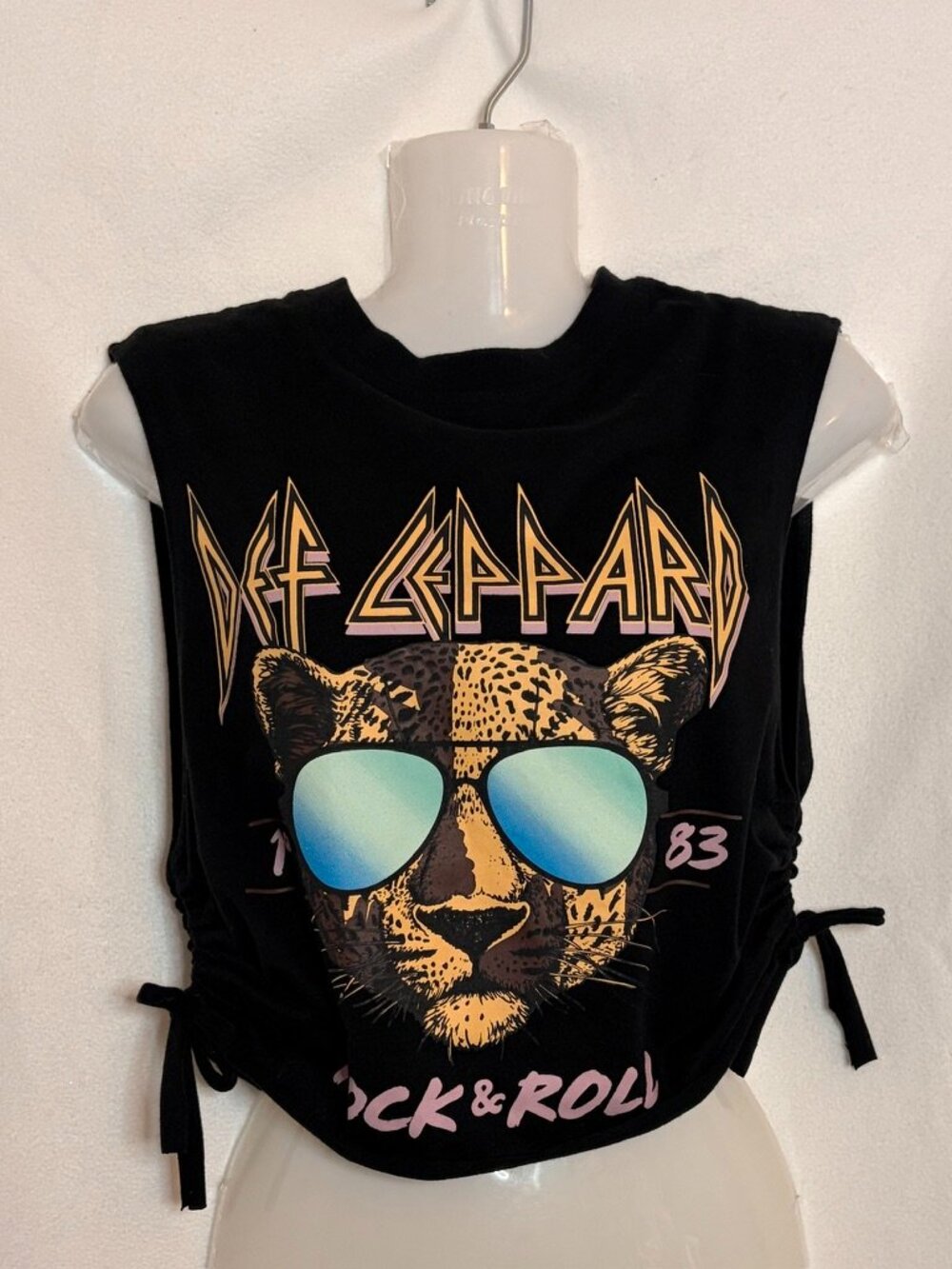 Def Leppard Black Crop graphic tank with side ties, rock & roll, 1983, metal, XS